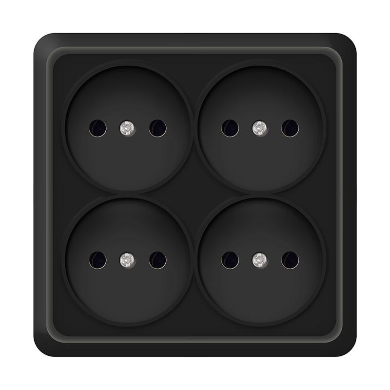 Розетка 4-м ОП Олимп 16А IP20 квадрат без заземл. черн. Universal 2220