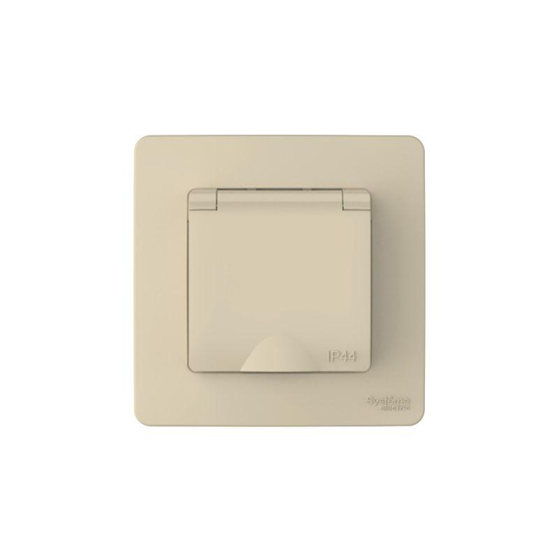 Розетка 1-м СП Blanca 16А IP44 250В с заземл. защ. шторки с крышкой беж. SE BLNRS441117