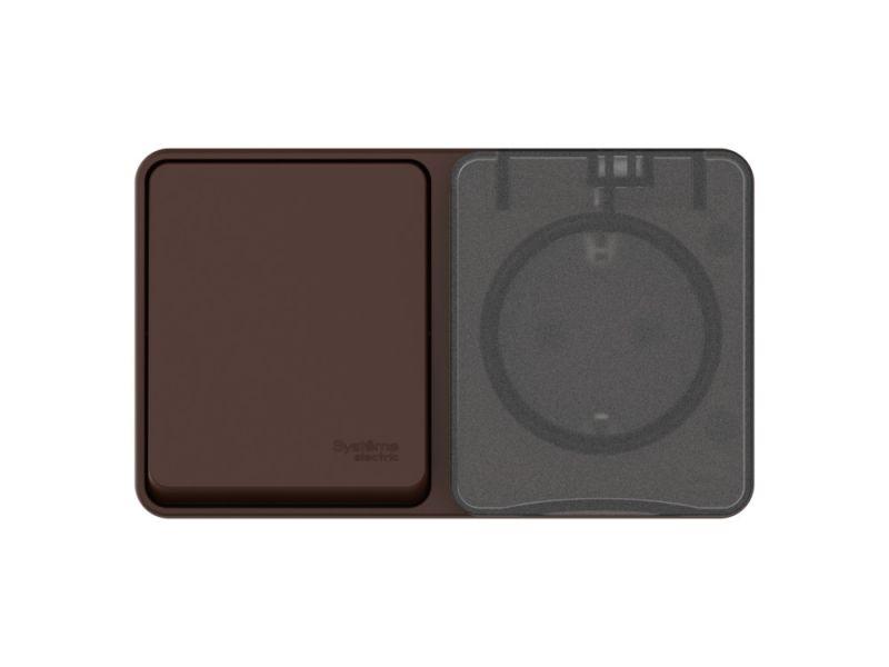 Блок ОП AtlasDesign PROFI IP54 (розетка 1-м 16А заземл. защ. шторки + 1-кл. выключатель 10А) корич. SE ATN546070