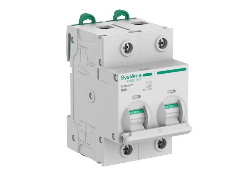 Выключатель автоматический 2п D 80А 10кА Systeme9 400В 27мм SE S9H33280
