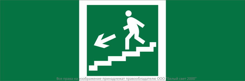 Знак безопасности NPU-3311.E14"Напр. к эвакуац. выходу по лестн. вниз (лев.)" Белый свет a32677