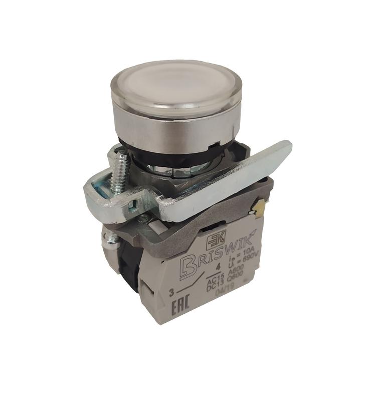 Выключатель кнопочный КМЕ-4611м-ЛС УХЛ2 1НО+1НЗ 10А IP65 24В толкатель цилиндр. с индикацией метал. основание d посадочного отверст. 22мм бел. ЭЛЬКОМ A8012-34127814