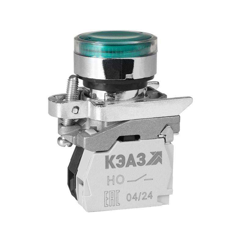 Кнопка КМЕ4611мЛС-24В-зеленый-1но+1нз-цилиндр-индикатор-IP65 КЭАЗ 273063
