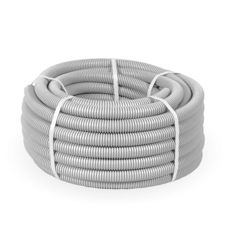 Труба гофрированная ПНД легкая d25мм с протяжкой 350 Н безгалоген. (HF) стойкая к УФ сер. (уп.50м) Промрукав PR02.0131