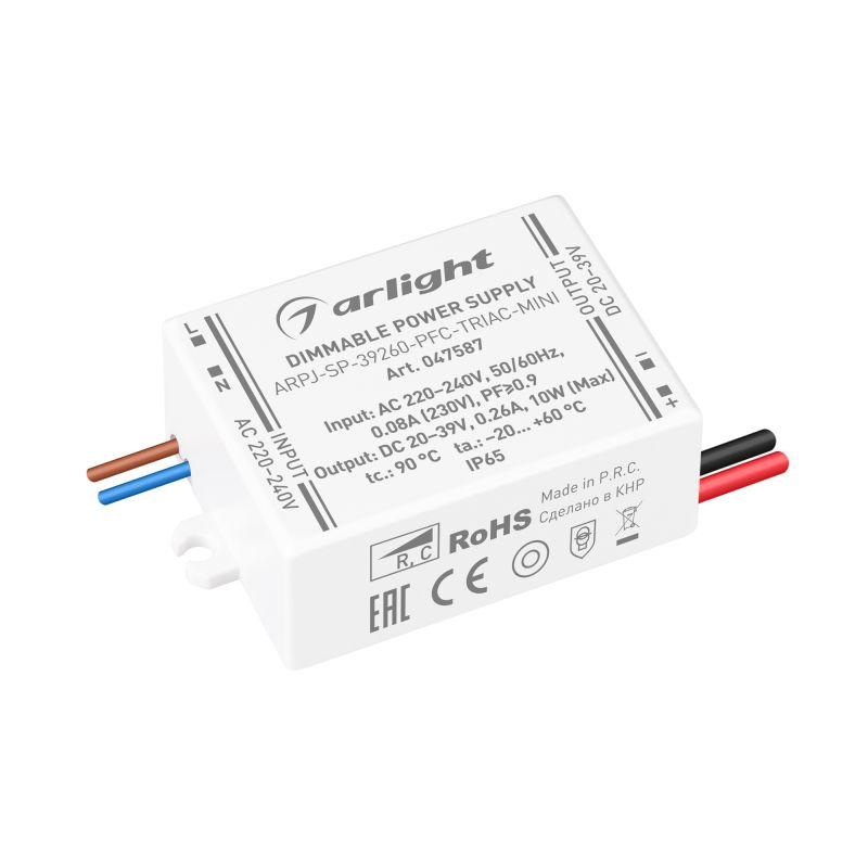 Блок питания ARPJ-SP-39260-PFC-TRIAC-MINI (10Вт 20-39В 260мА) IP65 пластик Arlight 047587