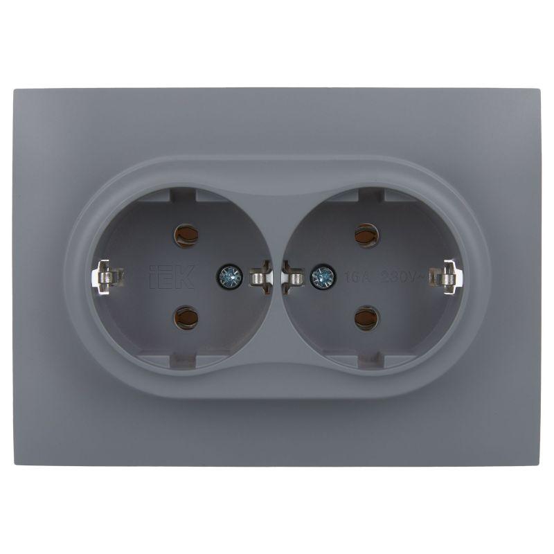 Розетка 2-м SKANDY 16А с заземл. без защ. шторок в сборе SK-R08Gr сер. IEK SK-R21-16-K03-F