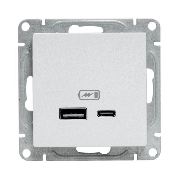 Розетка СП Эпика USB-A+С механизм алюм. EKF UP1-SOA-USBA+USBC