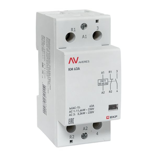Контактор модульный КМ 63А 1NC+1NO 230В AC (2 мод.) AVERES EKF km-av-2-63-11-230V
