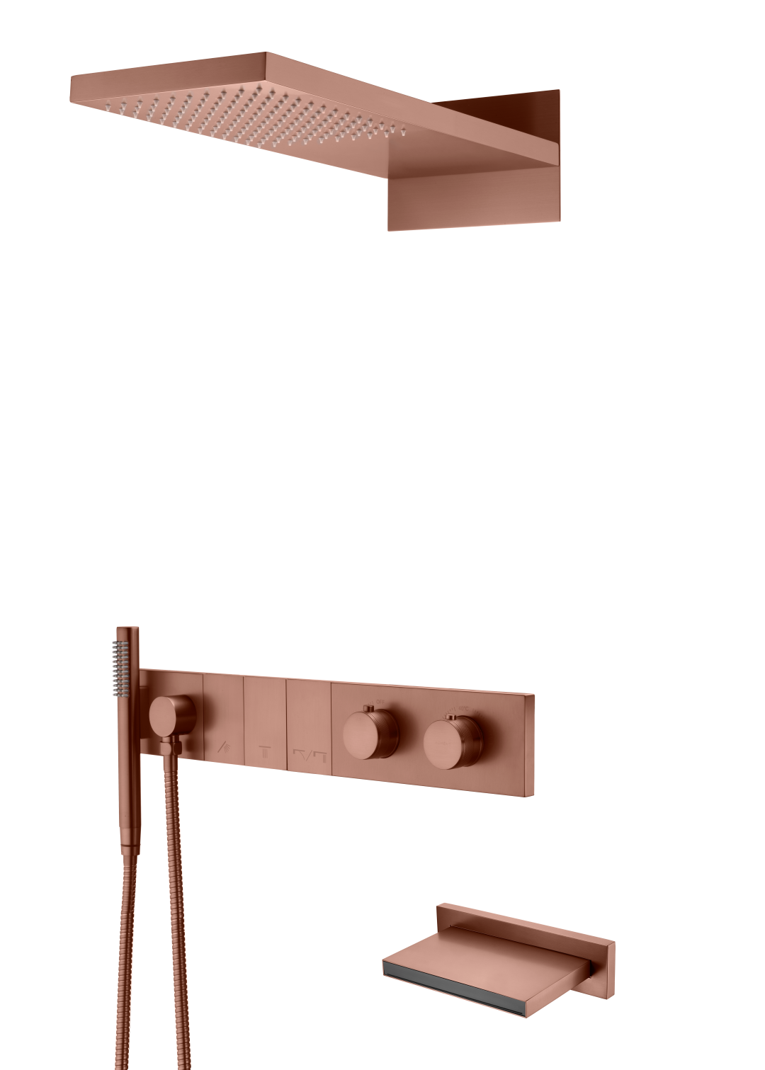 Встроенная душевая система  с изливом ZODIAC с термостатом, трехпозиционная Brushed Bronze