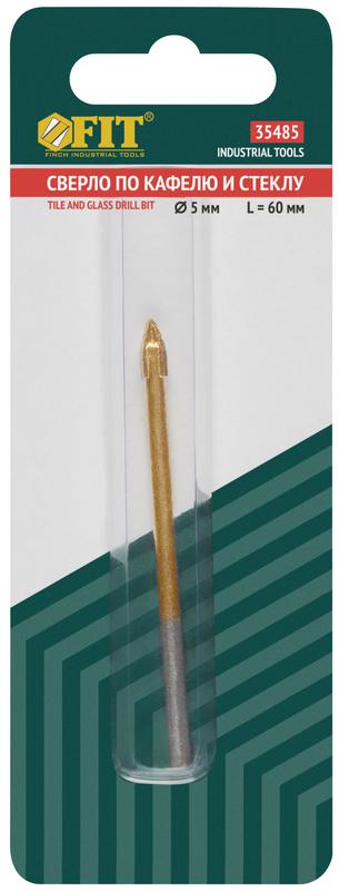 Сверло по кафелю и стеклу; 4 режущие кромки; титановое покрытие 5х60мм FIT 35485