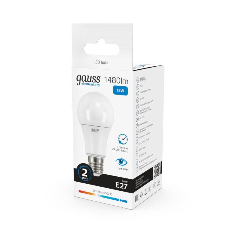 Лампа светодиодная Elementary 15Вт A60 грушевидная 6500К холод. бел. E27 1480лм GAUSS 23235