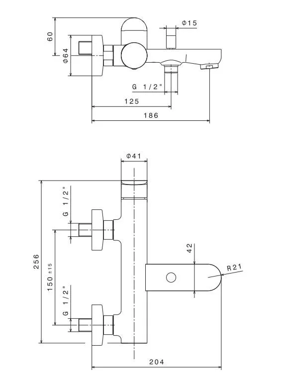 Смеситель для ванны OLE настенный с  дивертором ванна/душ, без лейки, золотой атласный