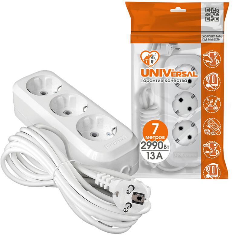 Удлинитель 3х7м с заземл. 10А IP20 Е-303 ПВС 3х1 АБС-пластик UNIVersal 9631979