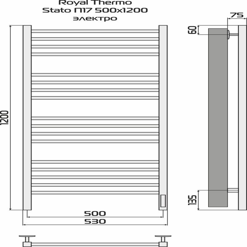 Полотенцесушитель Stato white П17 500х1200 электро встроен. диммер Royal Thermo НС-1433979