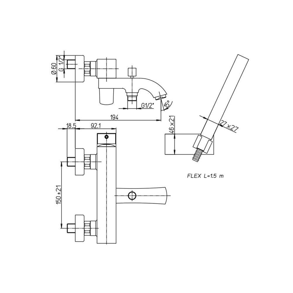 Смеситель Paini Lady 89CR105KM для ванны с душевым набором