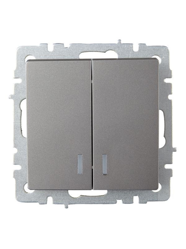 Выключатель 2-кл. СП BRITE ВС10-2-1-БрС 10А с индик. механизм сталь IEK BR-V20-1-10-K46