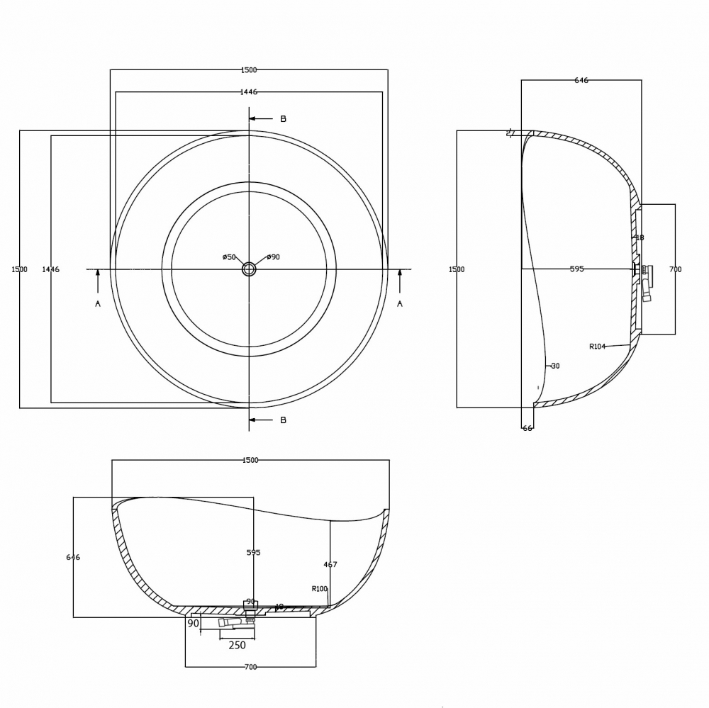Прозрачная ванна ABBER Kristall AT9705Opal коричневая