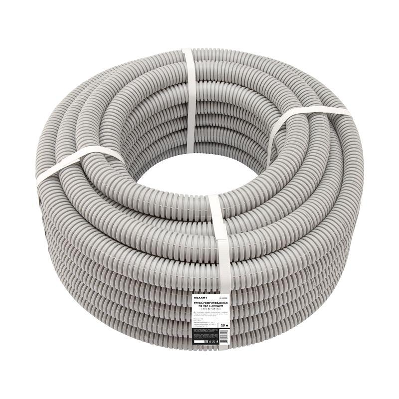 Труба гофрированная ПВХ тяжелая d32мм с протяжкой (уп.50м) Rexant 28-0032-60