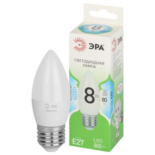 Лампа светодиодная GREEN LINE B35-8W-840-E27 GL 8Вт свеча 4000К яркий свет бел. E27 Эра Б0067104