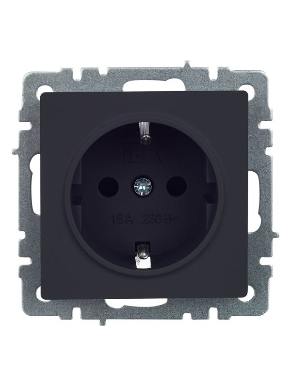 Розетка 1-м СП BRITE РС14-1-0-БрГ 16А с заземл. защ. шторки механизм графит IEK BR-R14-16-K53