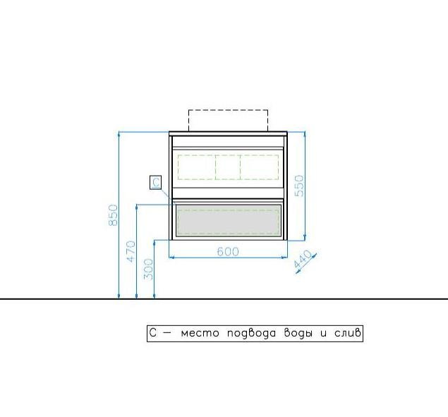 Тумба подвесная "Монако 60" (2 ящ.), Гамма 56, Осина бел /бел лакобель, PLUS