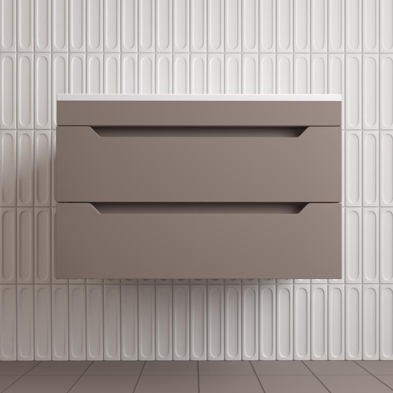 Тумба подвесная "Остин" под раковину Фортуна 80 2 ящ тауп темный эмаль PLUS