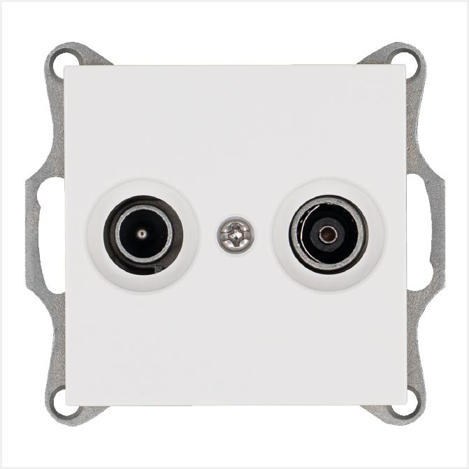 Розетка телевизионная оконечная TV + FM 2-м Ф9.5мм механизм бел. глянцевый Jasmart G6204W