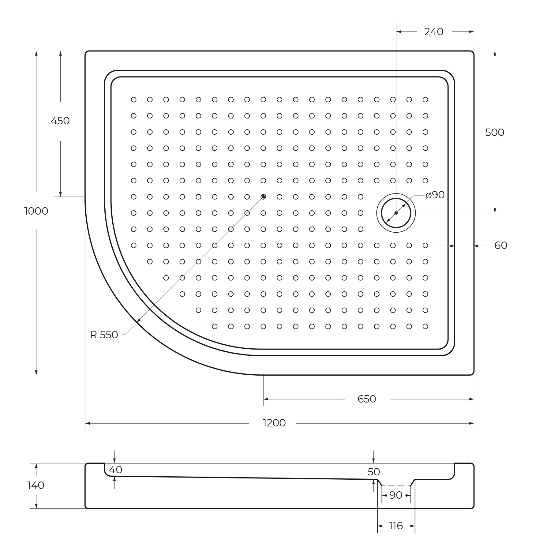 Акриловый поддон CEZARES TRAY-A-RH-120/100-550-15-W-R