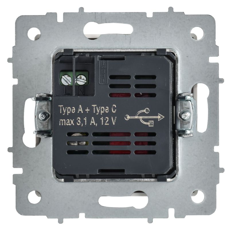 Розетка BRITE РЮ11-1-БрАБ 18Вт USB A+C механизм арктич. бел. IEK BR-U22-018-K91