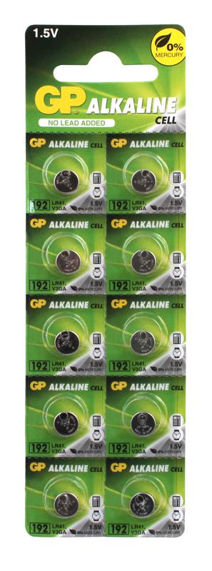 Элемент питания алкалиновый "таблетка" LR41/LR736/AG3/G3 1.5В (блист.10шт) GP 2841