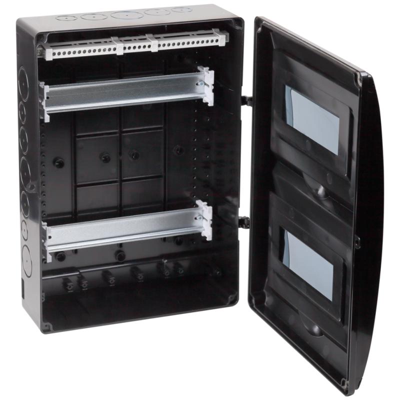 Щиток отркрытая проводка на 20 модулей с 2 вертик.дверцами 390х302х120мм черный IP65 УХЛ1 Ruvinil 69020Ч