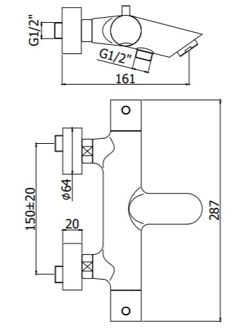 Смеситель для ванны Paffoni LIGHT LIQ022CR термостатический Хром