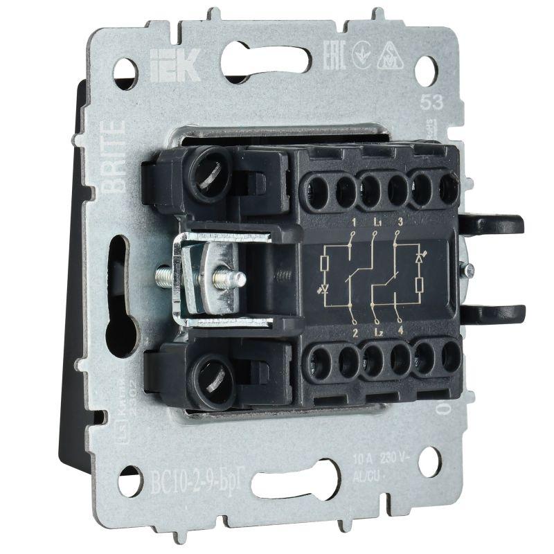 Выключатель 2-кл. BRITE 10А ВС10-2-9-БрГ для отелей с индик. механизм графит IEK BR-V20-2-10-K53