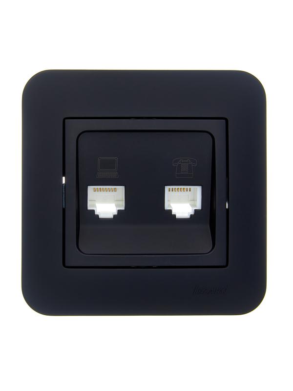 Розетка компьютерная+телефонная 2-м СП ASTI RJ45 + RJ11 в сборе черн. бархат LEZARD 7081-4242-143