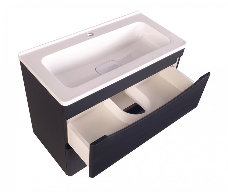 Тумба подвесная "Бергамо мини 70" (2 ящ.) Люкс антискрейтч черный, PLUS