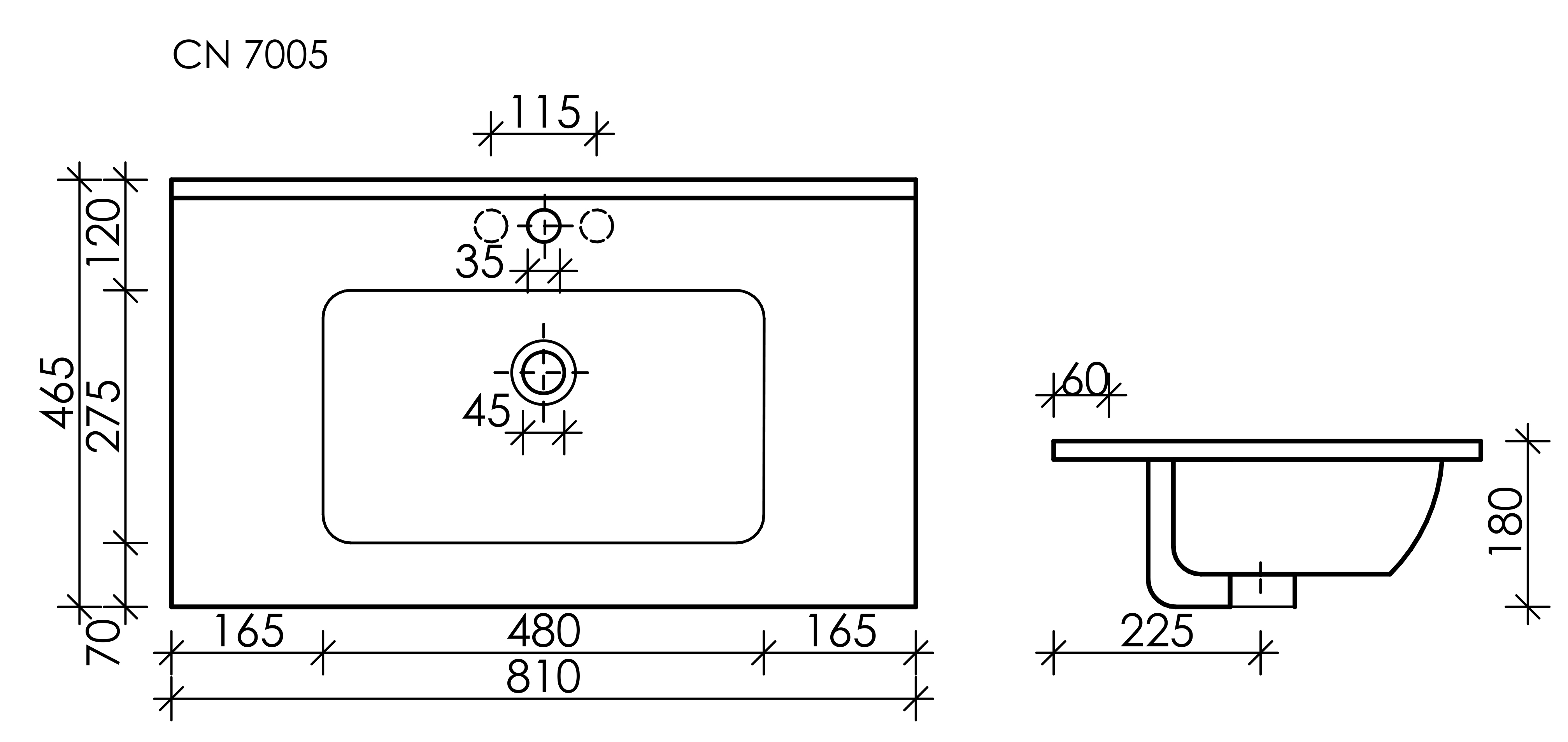 Умывальник накладной прямоугольный Element 810*465*180мм, CN7005