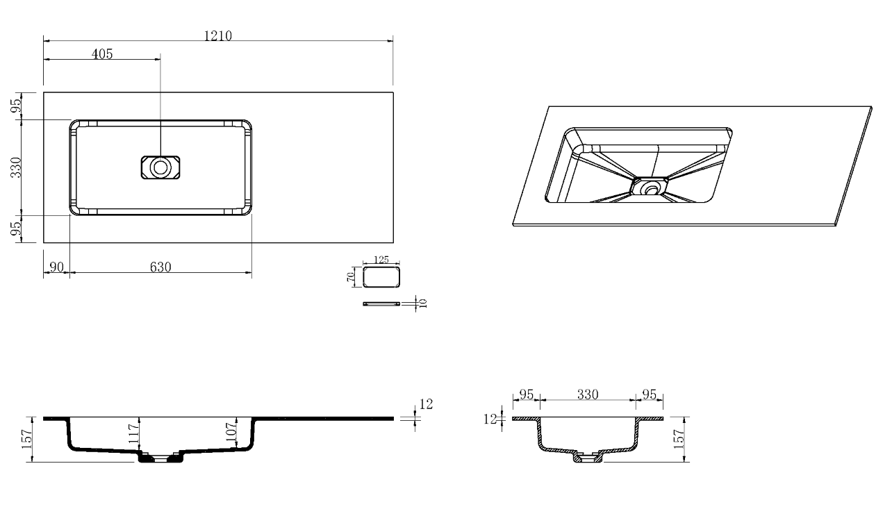 QUATRO 120 раковина-моноблок ANTHRACITE (раковина слева)