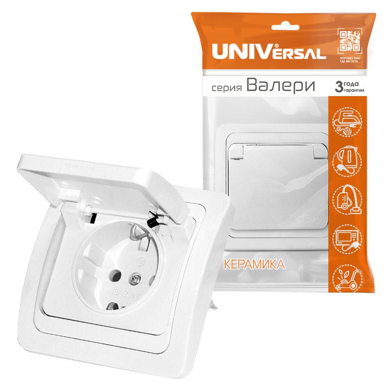 Розетка 1-м СП Валери 16А IP20 с заземл. с крышкой бел. UNIVersal В0029