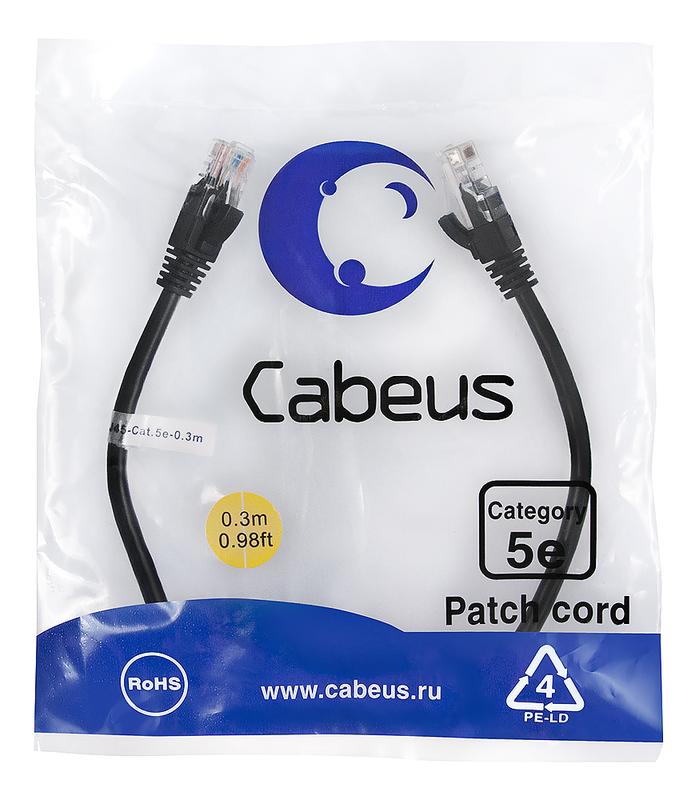 Патч-корд U/UTP кат.5E PC-UTP-RJ45-Cat.5e-0.3m-BK 2xRJ45/8p8c неэкранир. PVC 0.3м черн. Cabeus 7658c