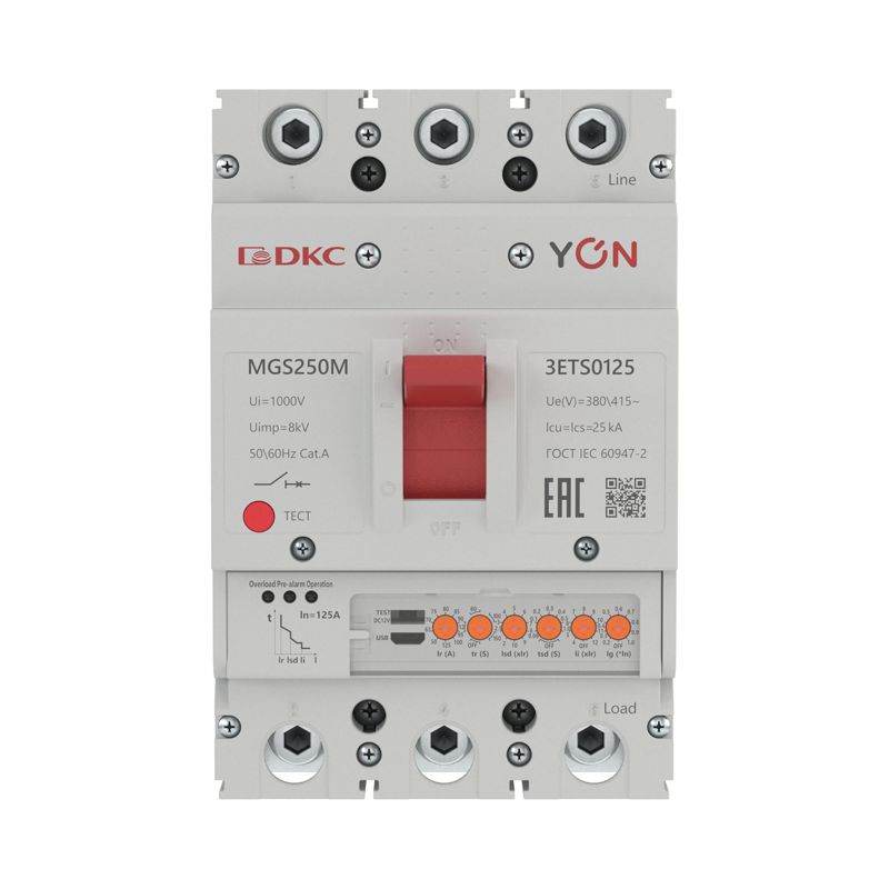 Выключатель автоматический в литом корпусе MGS250M 3P 50-125А 25кА с электронным расцепителем ETS YON MGS250M-3ETS0125