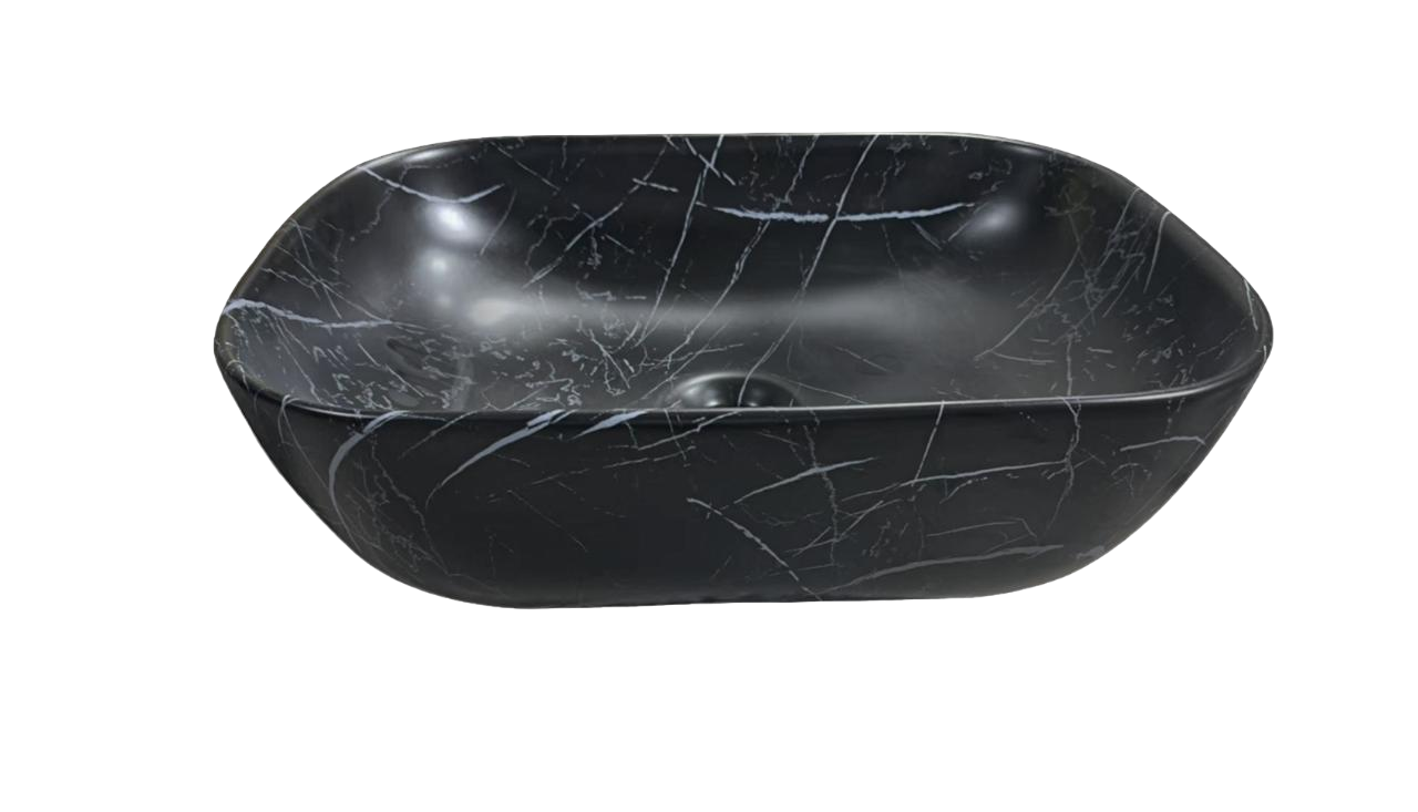 Раковина CR8217MMB накладная, мрамор матовый черный, прямоугольная 500х395х145 Ceruttispa