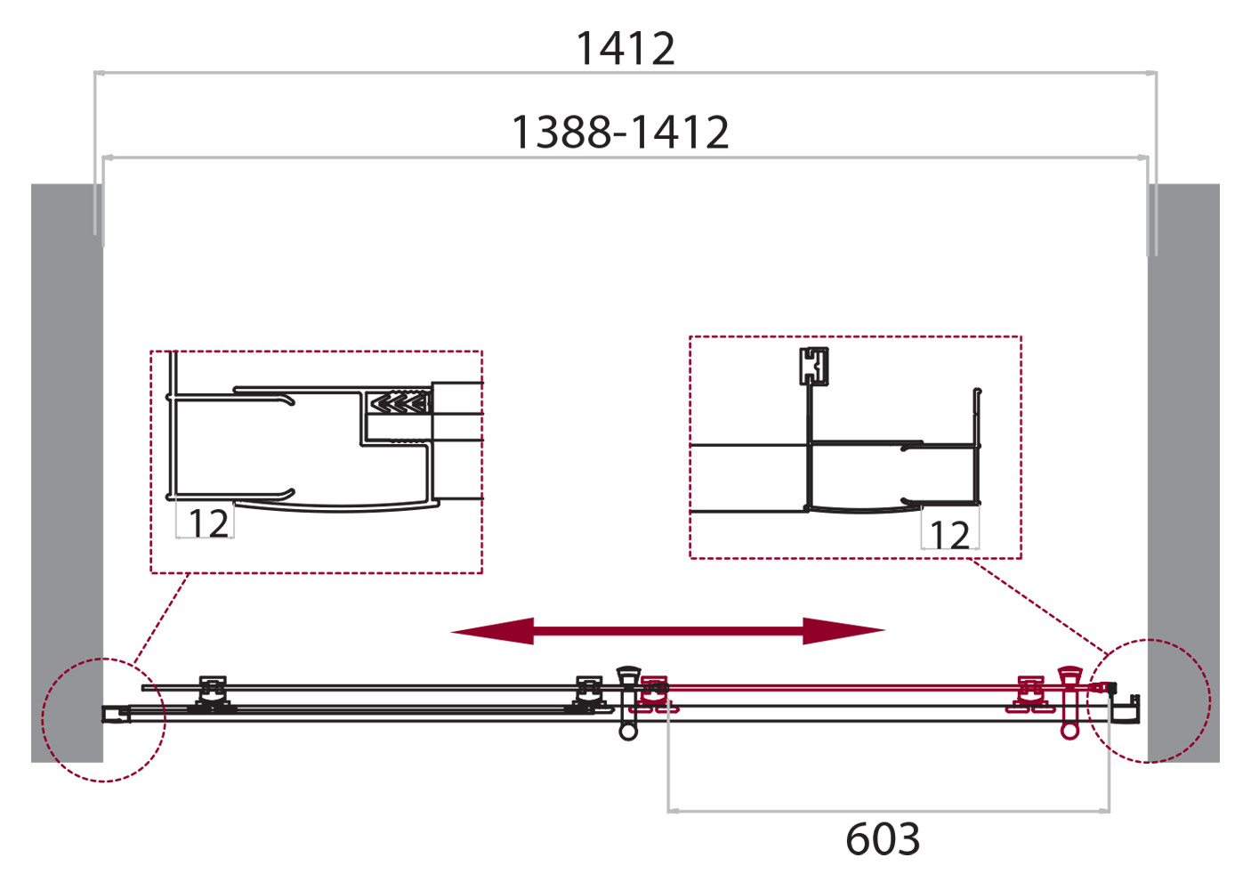 Душевая дверь BelBagno UNO-195-BF-1-140-C-Cr