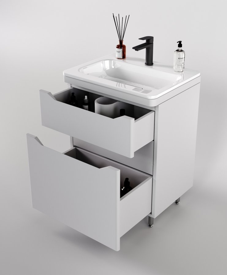 Тумба напольная "Марелла 70" (2 ящ.) Люкс антискрейтч белый матовый, PLUS