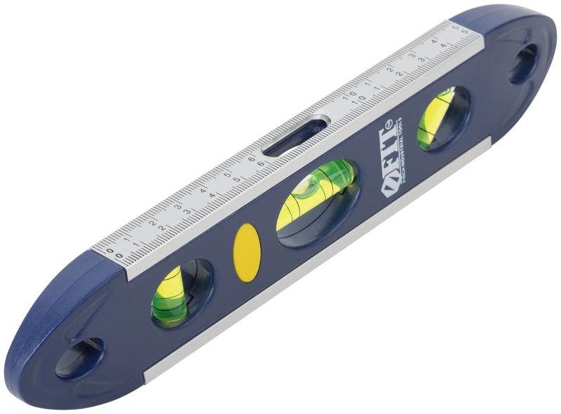 Уровень "Торпедо" пластик. 3 глазка магнитный с алюм. рамкой Профи 230мм FIT 18604