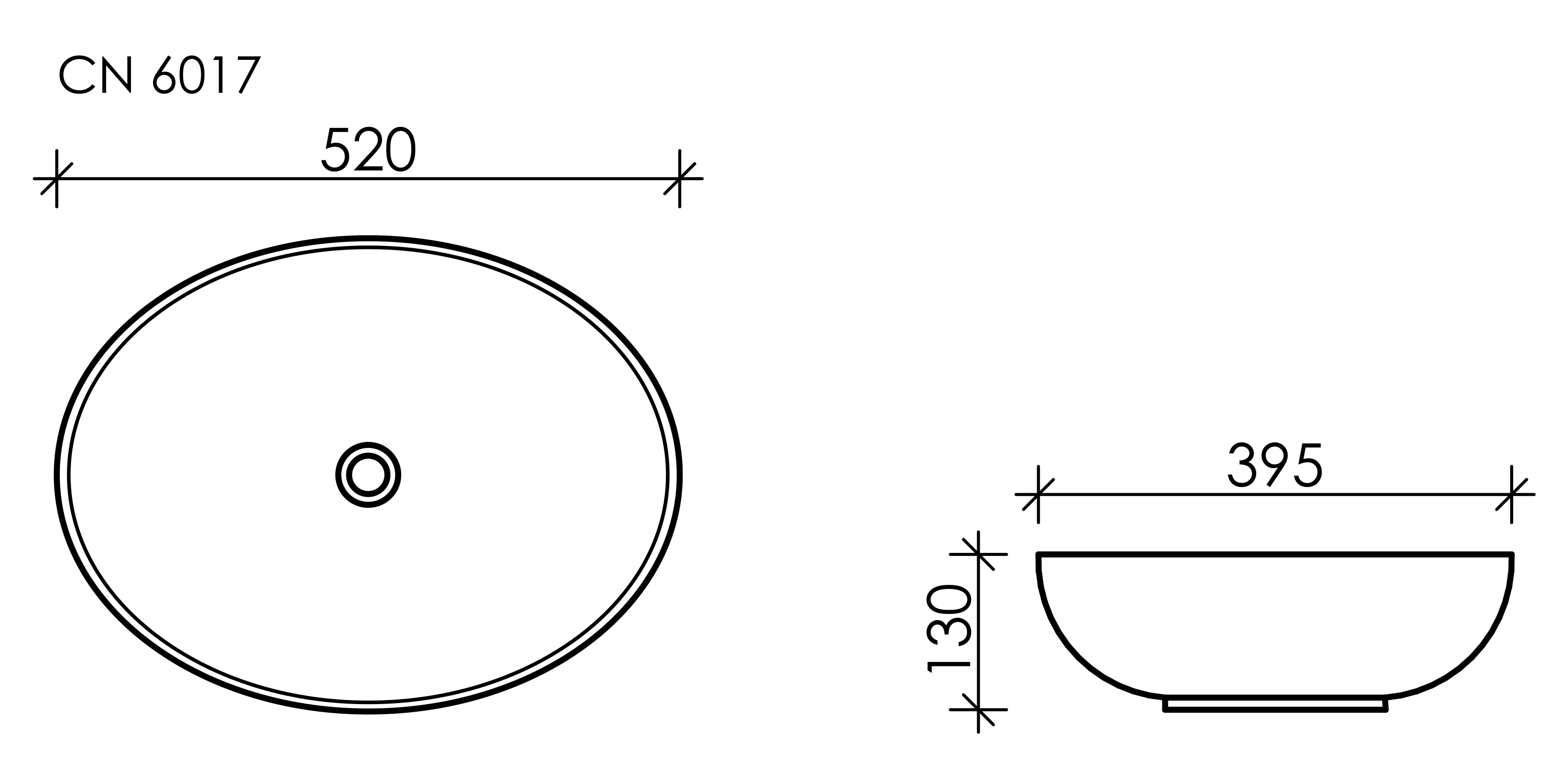 Умывальник чаша накладная овальная (цвет Белый Матовый) Element 520*395*130мм, CN6017MW