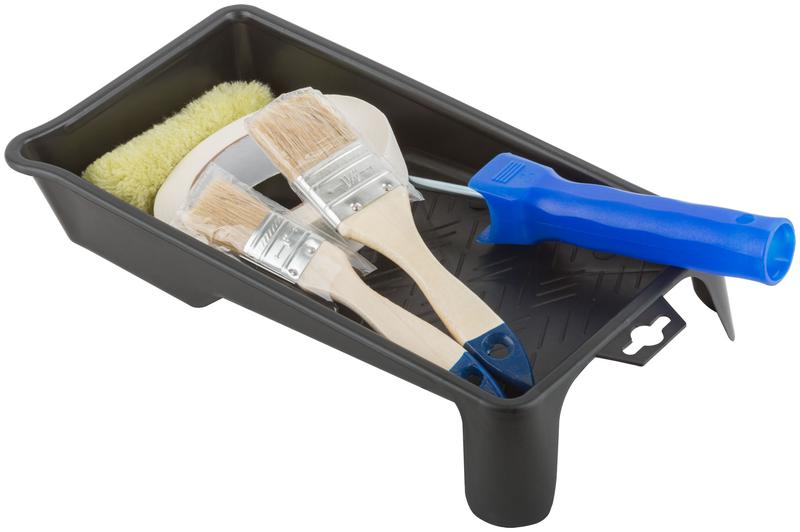 Набор для покраски дверей и окон (ванночка 290х150мм+валик полиакрил 100мм +малярнаялента 25ммх50м+кисти 25 38мм) FIT 03035