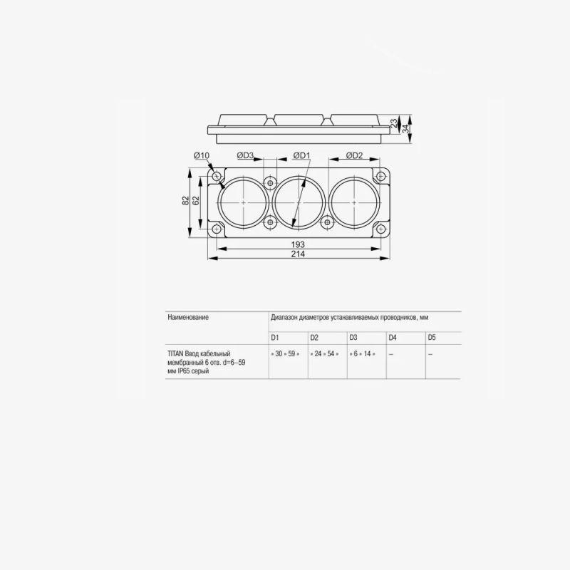 Ввод кабельный мембранный 6 отверстий d6-59мм IP65 сер. Промрукав PR08.26510