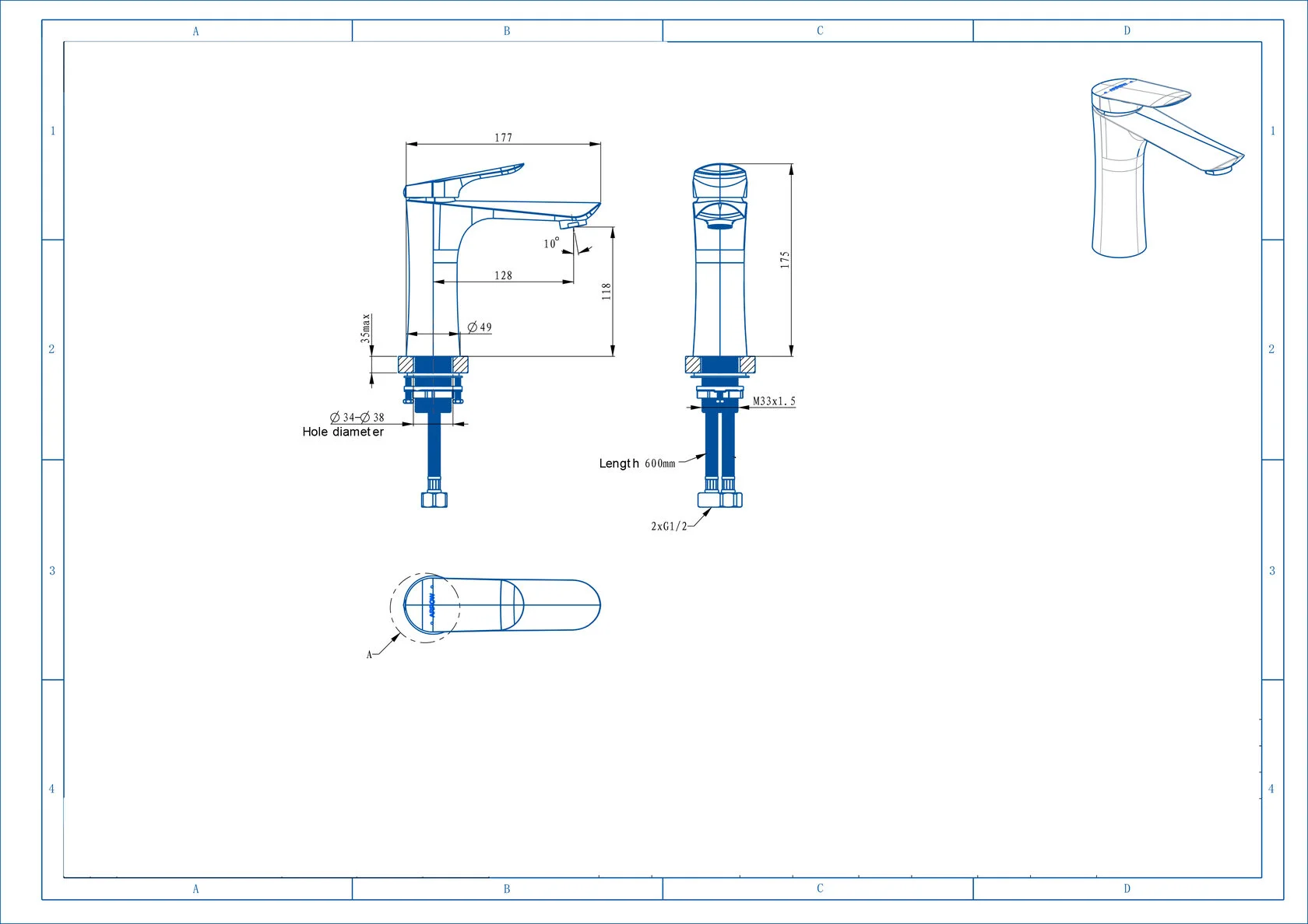 Смеситель для раковины ARROW AMP11857, хром