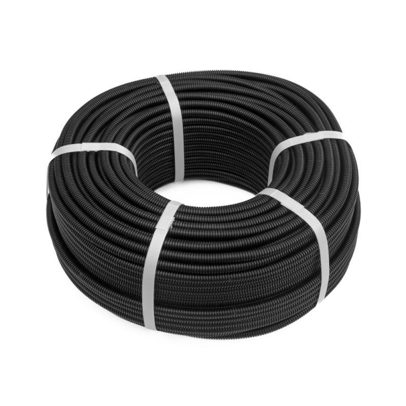 Труба гофрированная ПП легкая dвн 7.0мм dнар 10.0мм безгалоген. 350 Н (HF) стойкая к УФ черн. (уп.100м) Промрукав PR02.0433