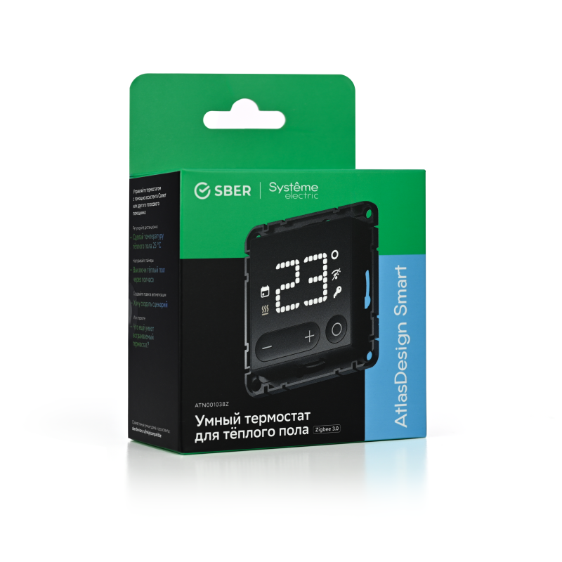 Термостат программируемый для электрического теплого пола AtlasDesign Smart 16А Zigbee механизм черн. SE ATN001038Z